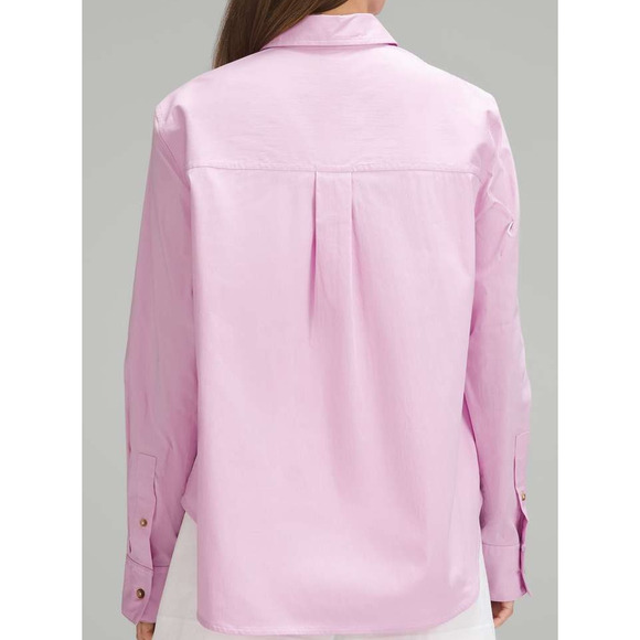 Lululemon Relaxed-Fit Cotton-Blend Poplin Button-Down Shirt Vitapink - large fit - Picture 4 of 7